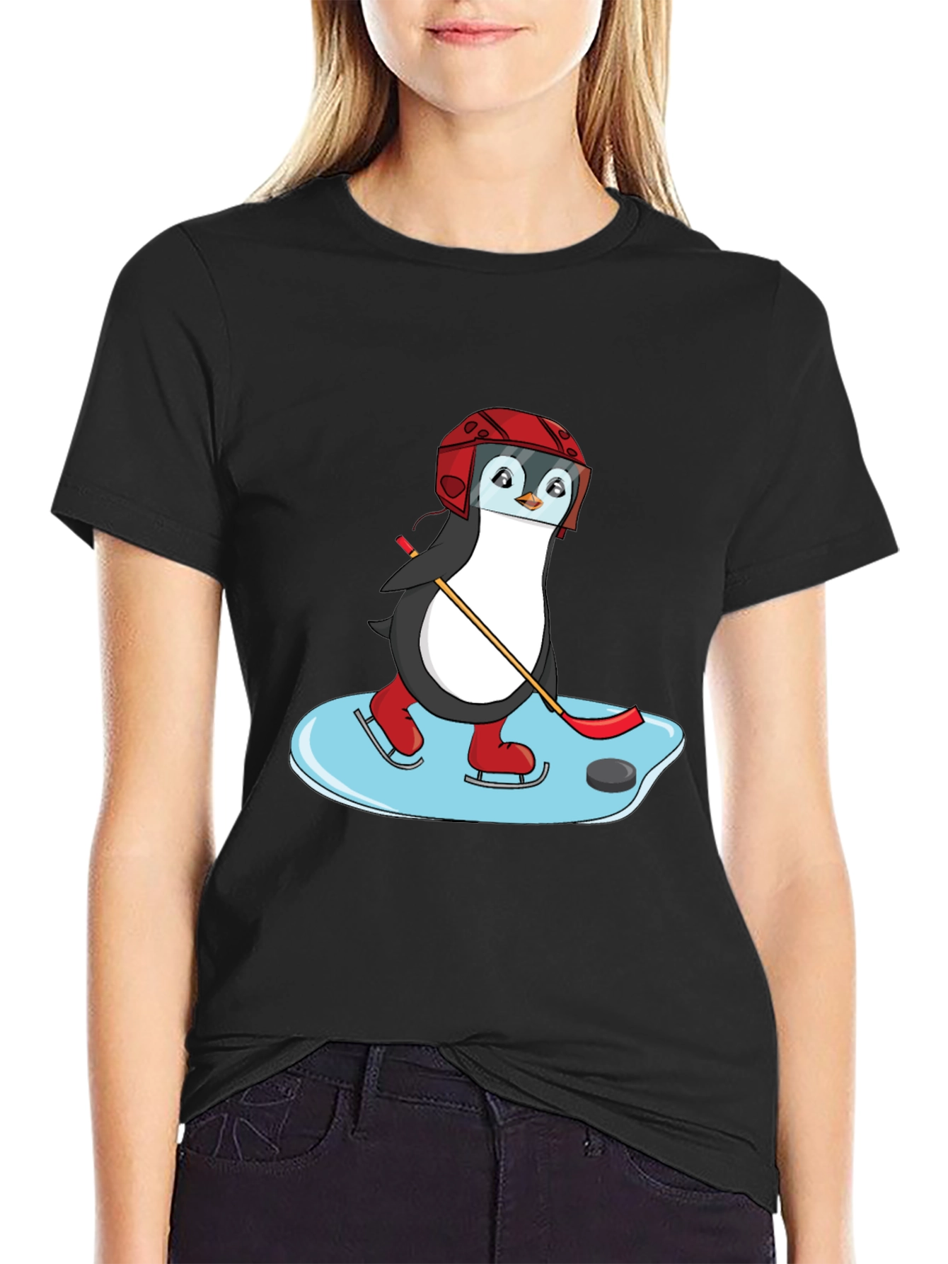 Hockey Penguin Graphic Tee - Cool Sports Shirt