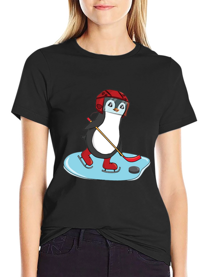 Hockey Penguin Graphic Tee - Cool Sports Shirt