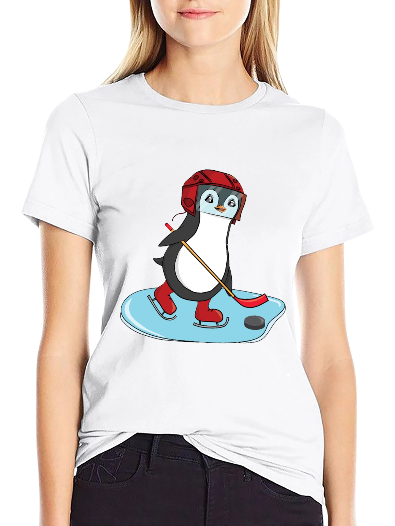 Hockey Penguin Graphic Tee - Cool Sports Shirt