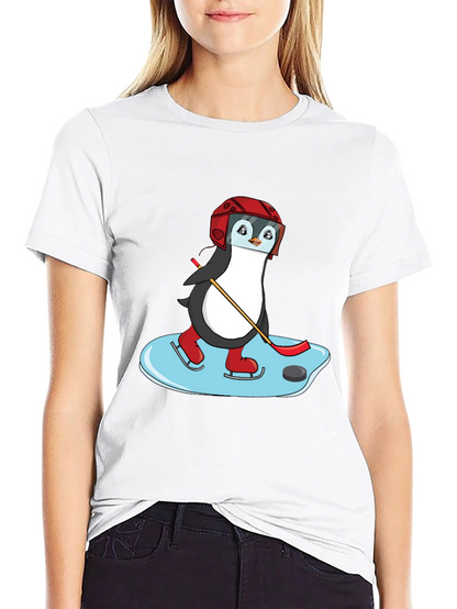 Hockey Penguin Graphic Tee - Cool Sports Shirt