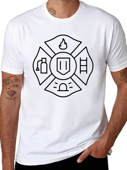 Firefighter Maltese Cross Graphic Tee - Black Cotton T-Shirt