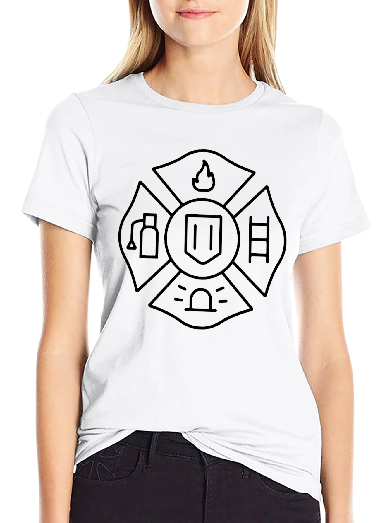 Firefighter Maltese Cross Graphic Tee - Black Cotton T-Shirt