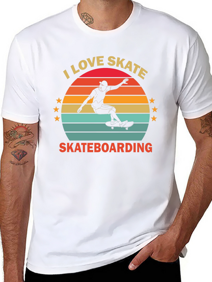 I Love Skateboarding T-Shirt Retro Sunset Design