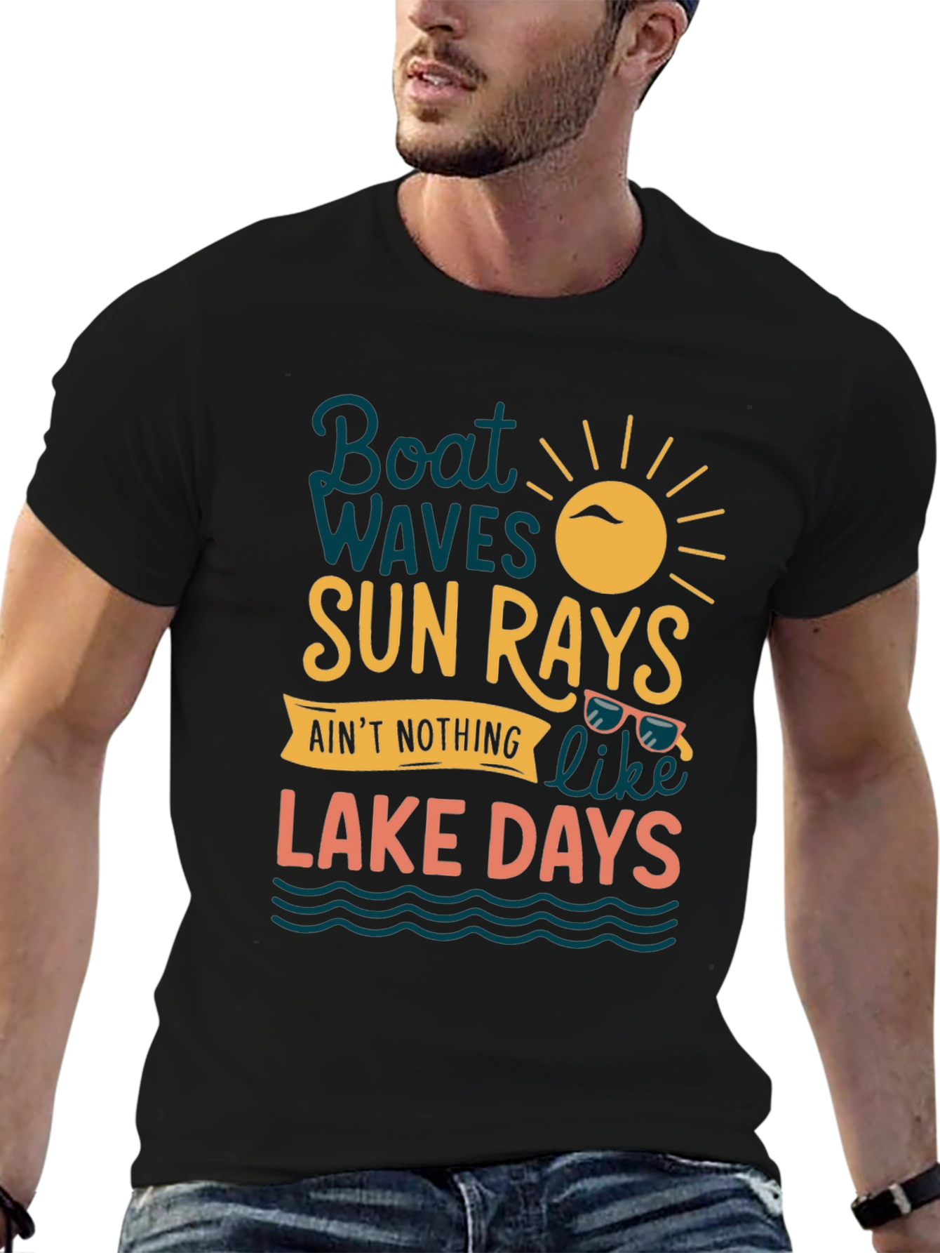 Boat Waves Sun Rays Lake Days Graphic Tee