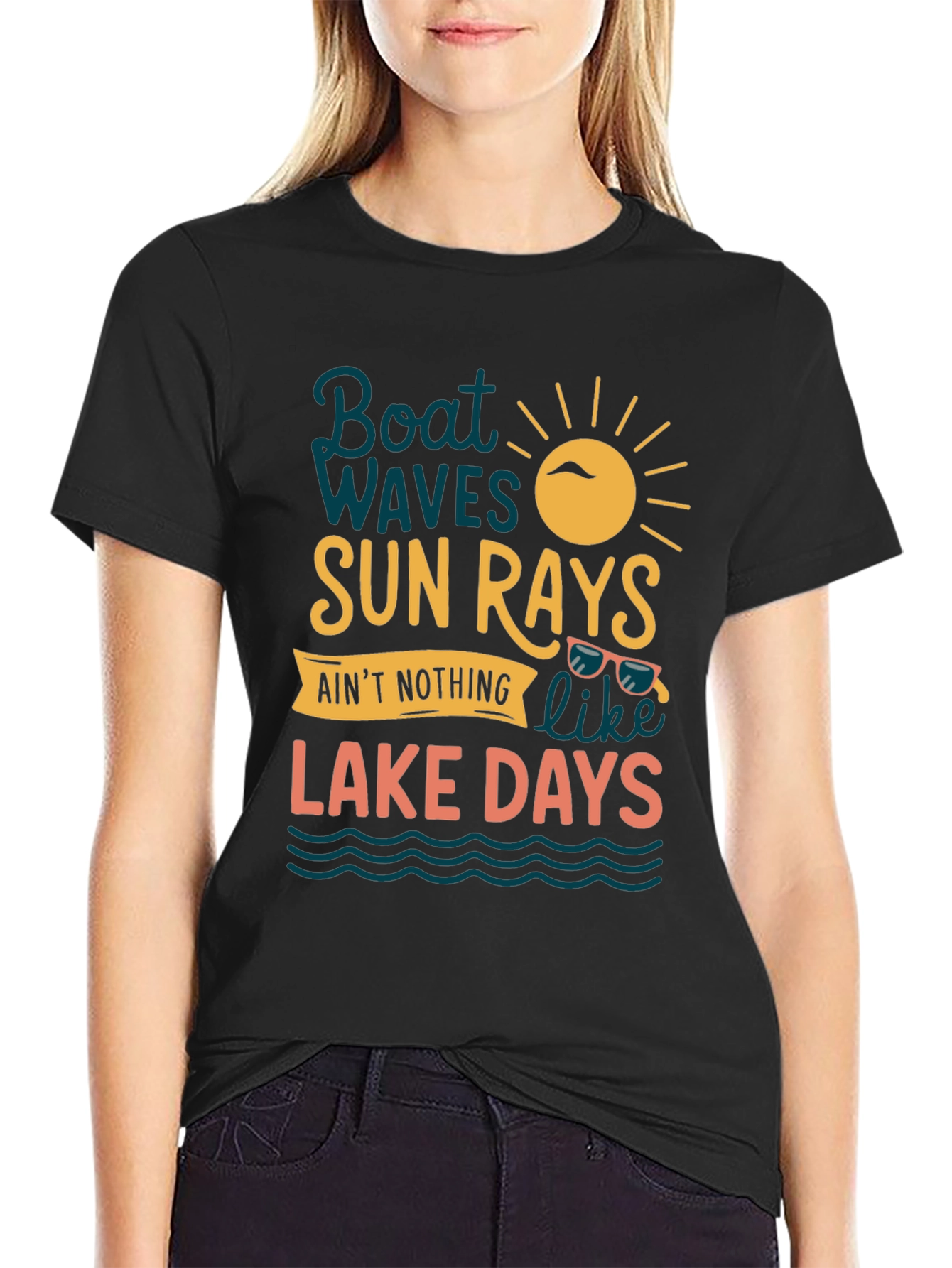 Boat Waves Sun Rays Lake Days Graphic Tee