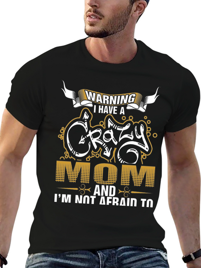 Warning Crazy Mom Graphic Tee - Mens Black T-Shirt