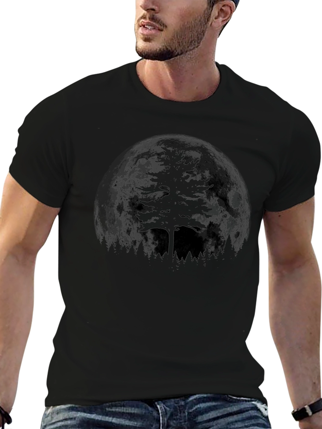Mens Black Moonlit Tree Graphic Tee