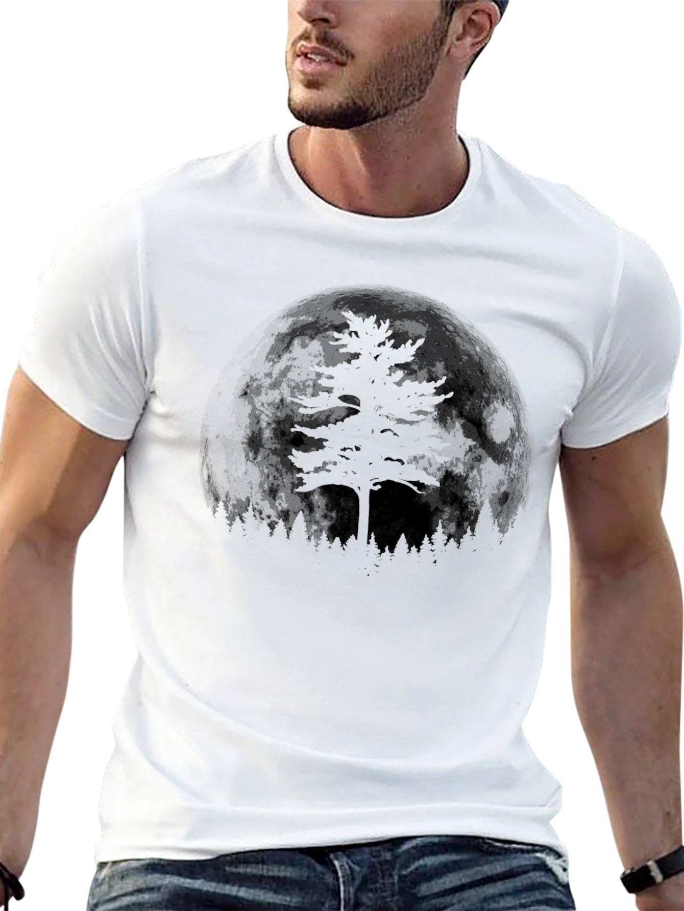 Mens Black Moonlit Tree Graphic Tee