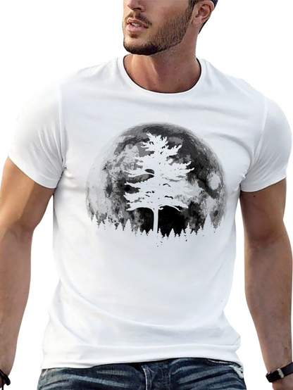 Mens Black Moonlit Tree Graphic Tee