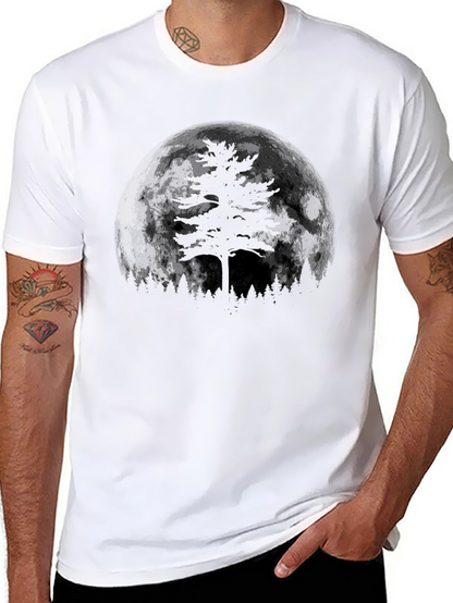 Mens Black Moonlit Tree Graphic Tee