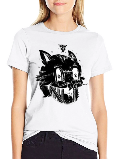 Grinning Cartoon Cat Black T-Shirt