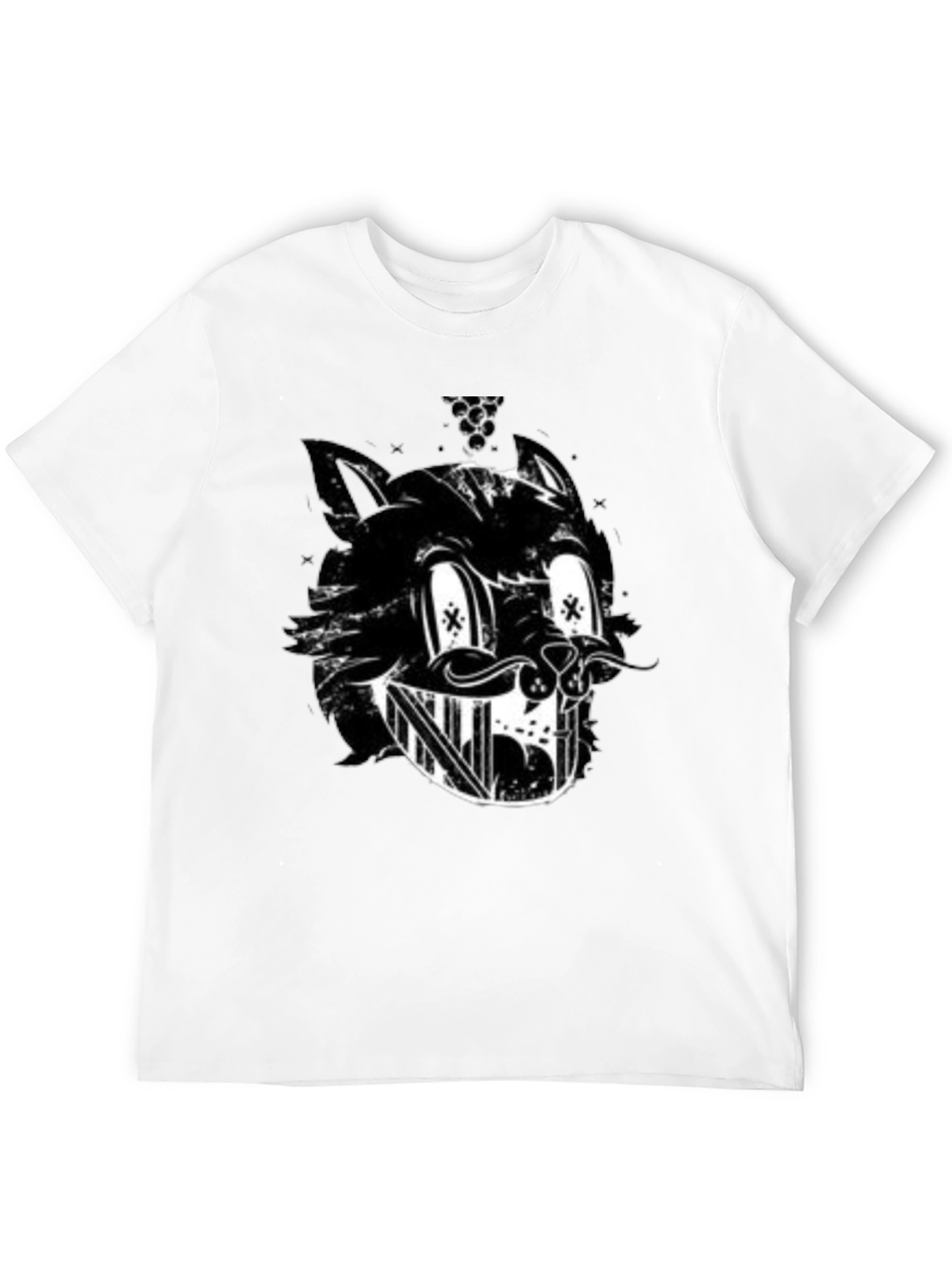 Grinning Cartoon Cat Black T-Shirt