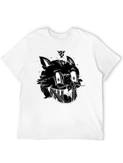 Grinning Cartoon Cat Black T-Shirt