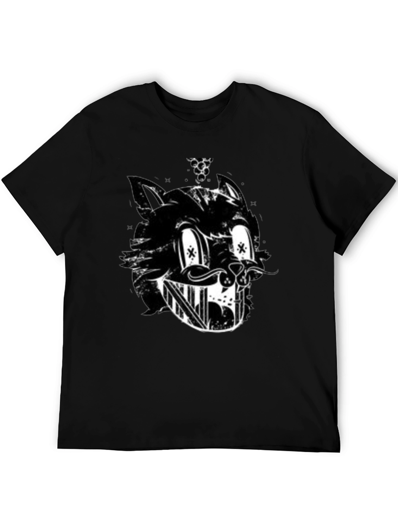 Grinning Cartoon Cat Black T-Shirt