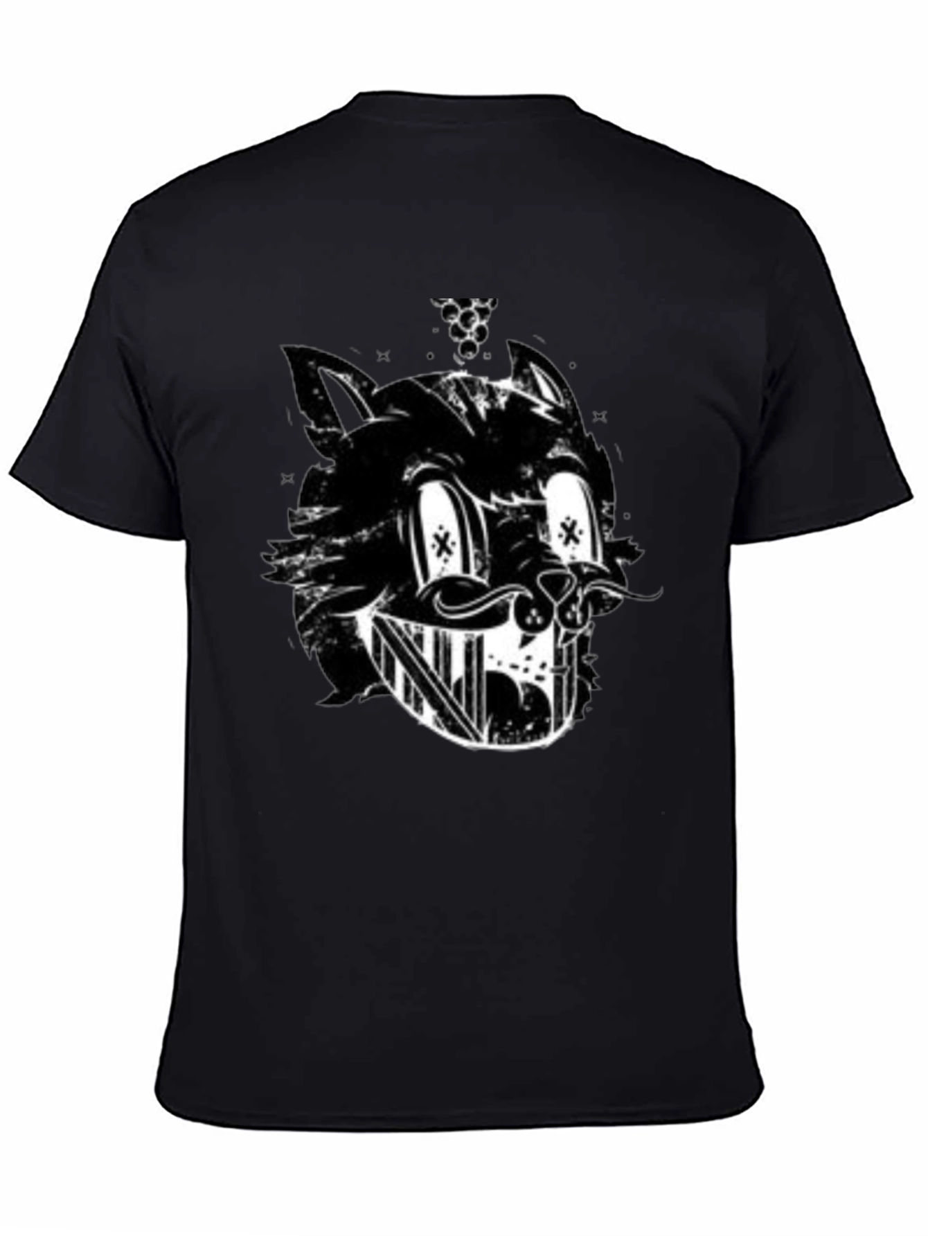 Grinning Cartoon Cat Black T-Shirt