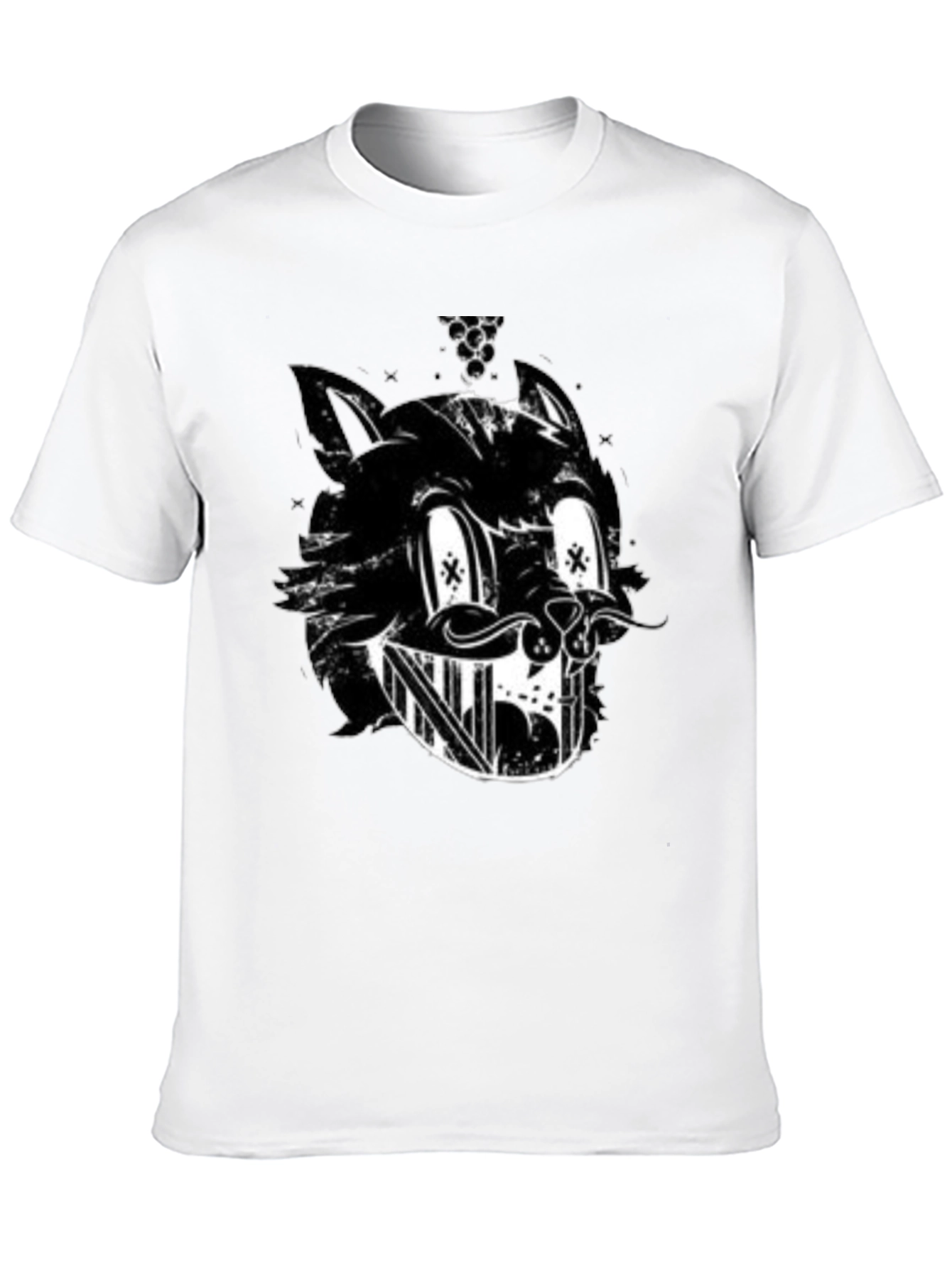 Grinning Cartoon Cat Black T-Shirt
