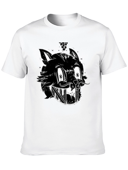 Grinning Cartoon Cat Black T-Shirt
