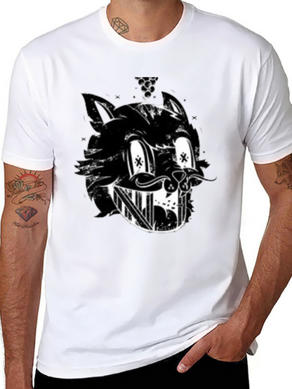 Grinning Cartoon Cat Black T-Shirt