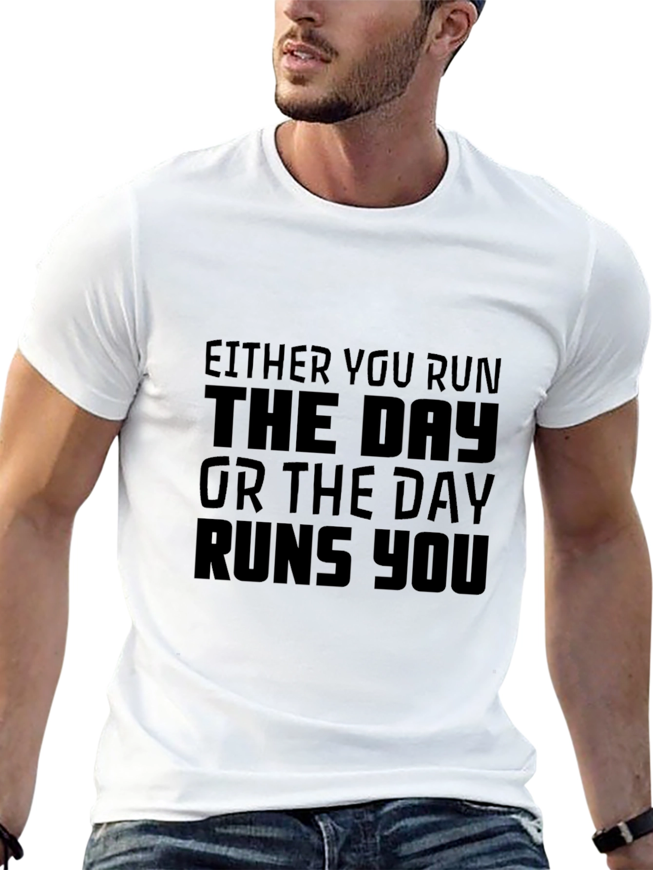 Motivational Black T-Shirt - Run The Day Quote