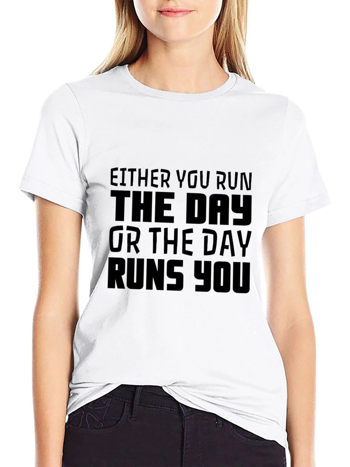 Motivational Black T-Shirt - Run The Day Quote