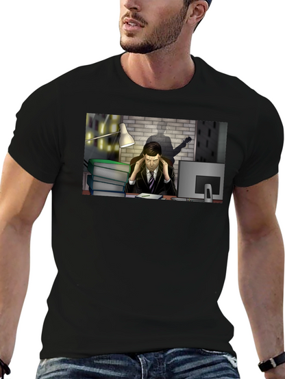 Stressed Man at Desk Graphic Tee