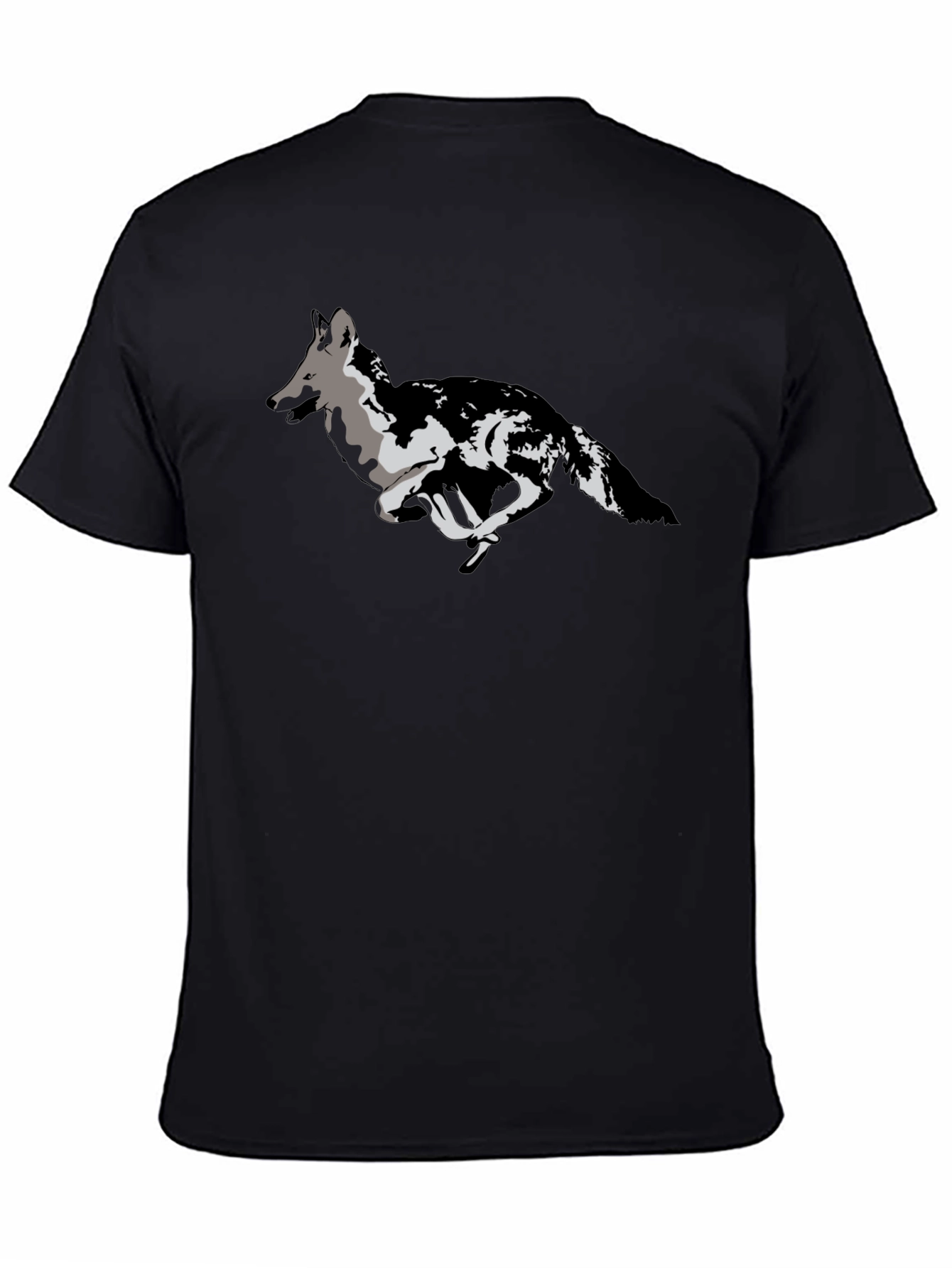 Black T-Shirt with Running Wolf Design