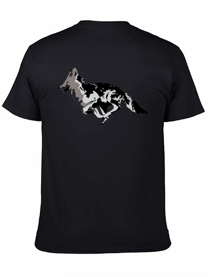 Black T-Shirt with Running Wolf Design