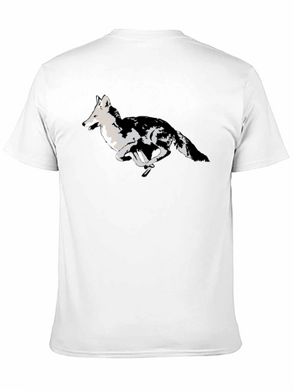 Black T-Shirt with Running Wolf Design