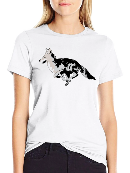 Black T-Shirt with Running Wolf Design