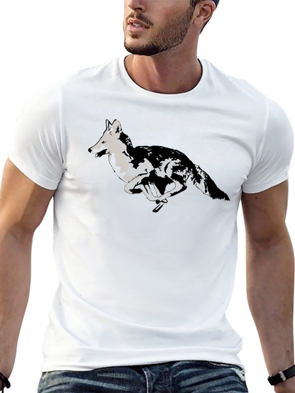 Black T-Shirt with Running Wolf Design