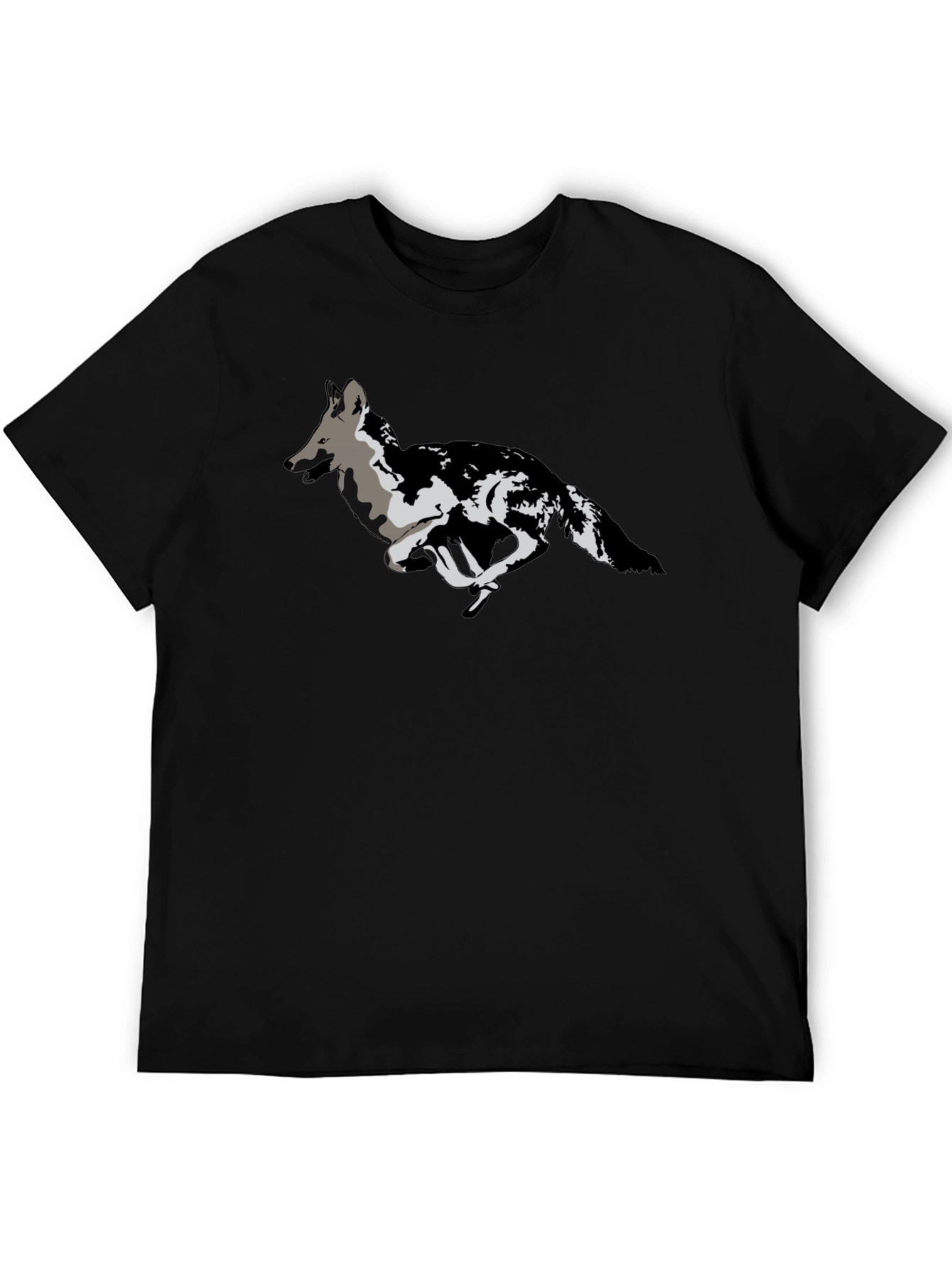 Black T-Shirt with Running Wolf Design