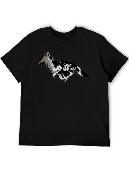 Black T-Shirt with Running Wolf Design