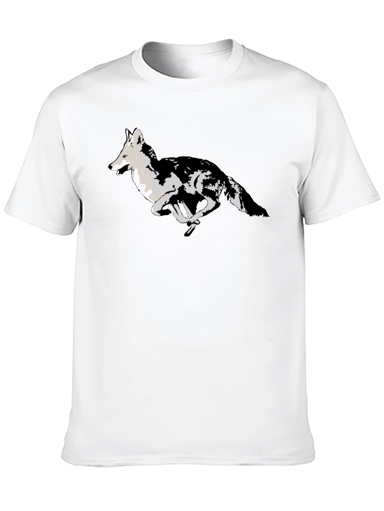Black T-Shirt with Running Wolf Design