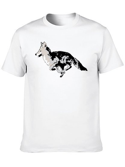 Black T-Shirt with Running Wolf Design