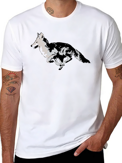 Black T-Shirt with Running Wolf Design