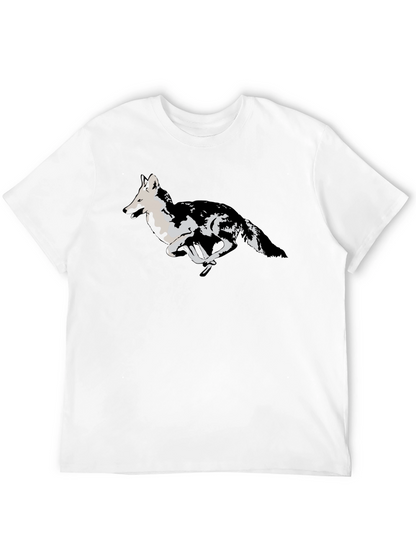 Black T-Shirt with Running Wolf Design