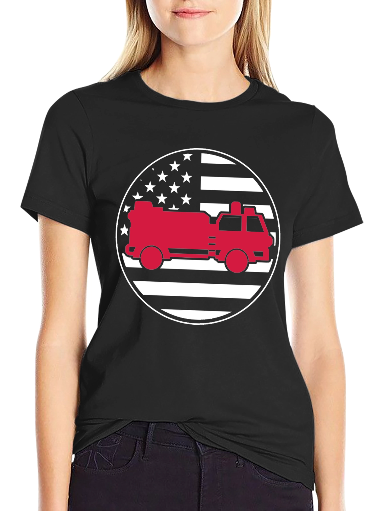 Fire Truck American Flag Graphic Tee