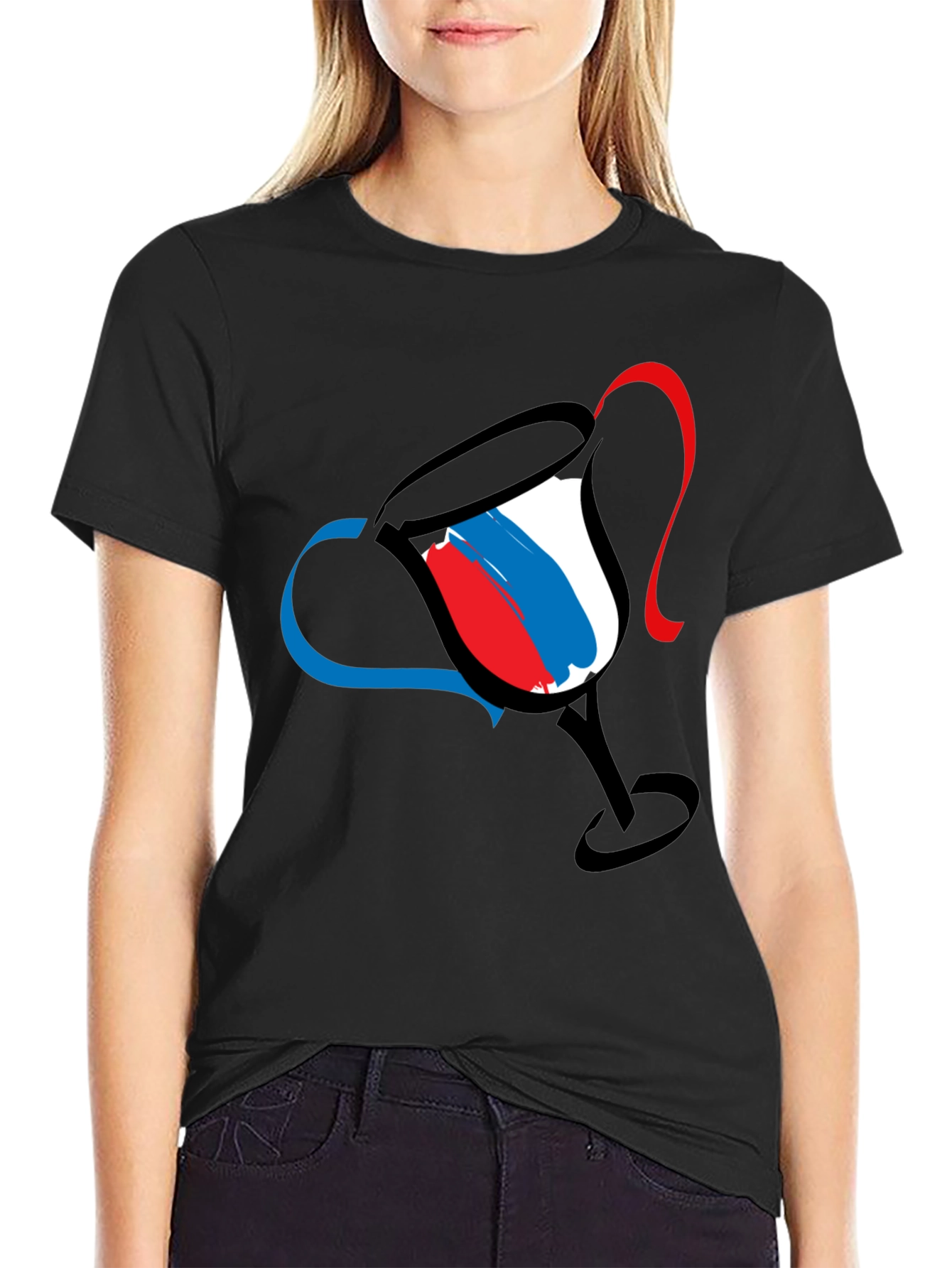 Abstract Wine Glass Graphic Tee - Mens Black T-Shirt