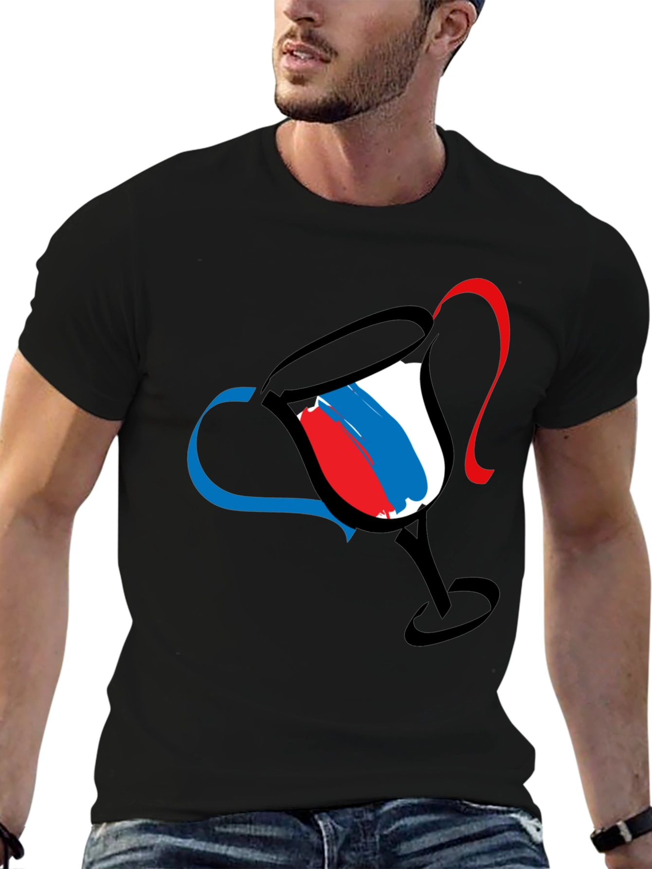 Abstract Wine Glass Graphic Tee - Mens Black T-Shirt