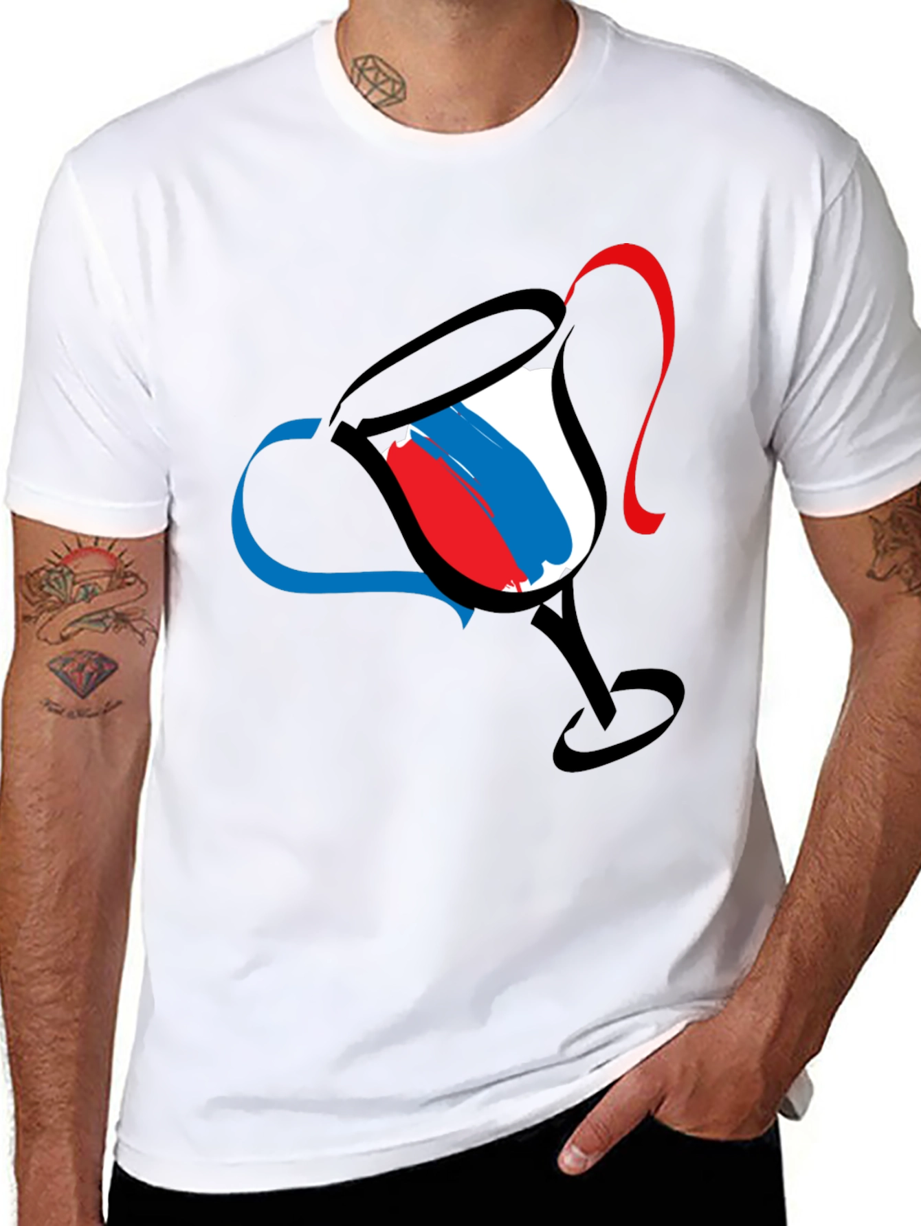 Abstract Wine Glass Graphic Tee - Mens Black T-Shirt