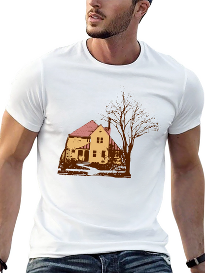 Spooky House Graphic Tee - Classic Black Cotton T-Shirt