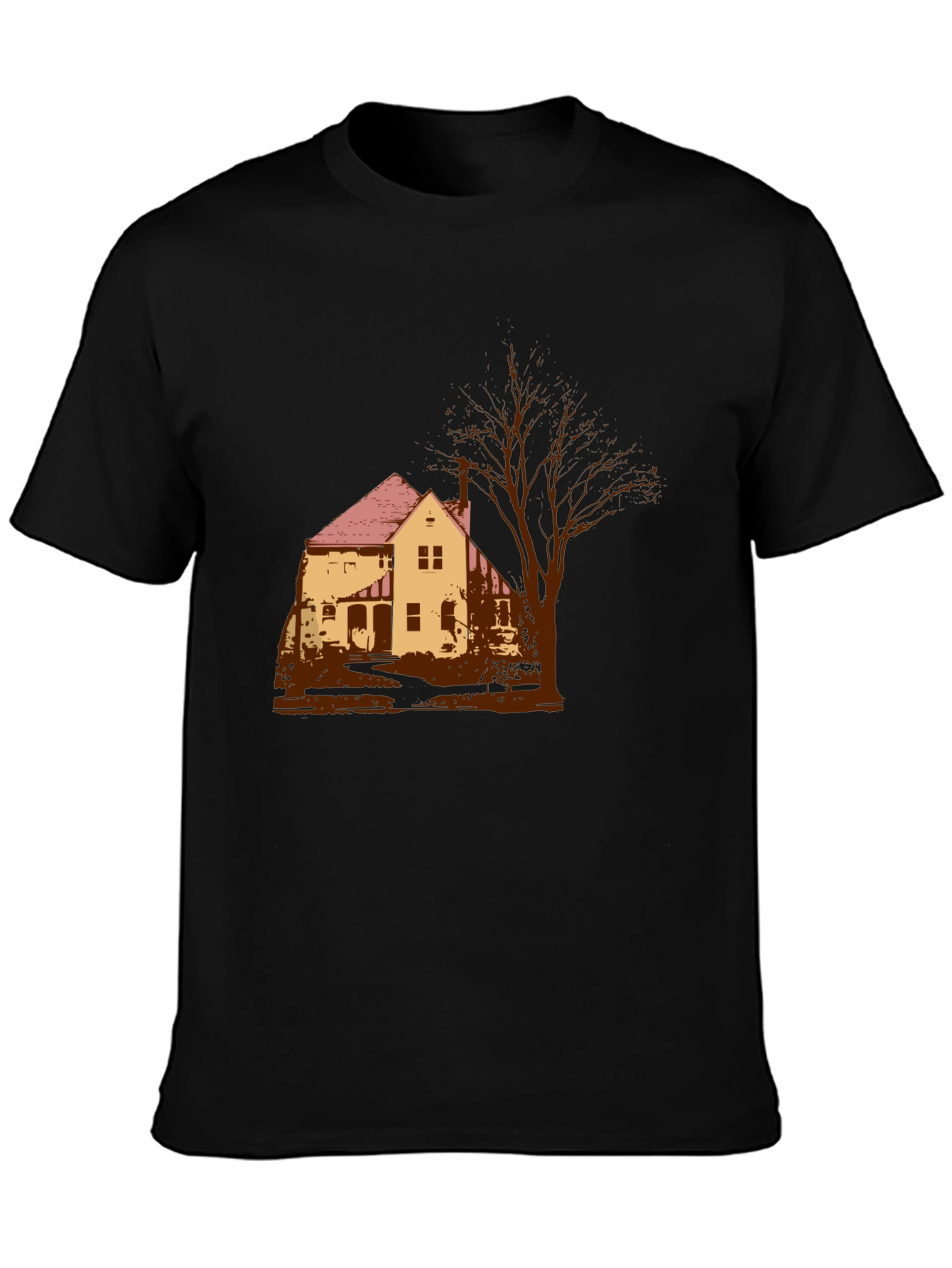 Spooky House Graphic Tee - Classic Black Cotton T-Shirt