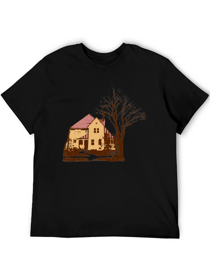 Spooky House Graphic Tee - Classic Black Cotton T-Shirt