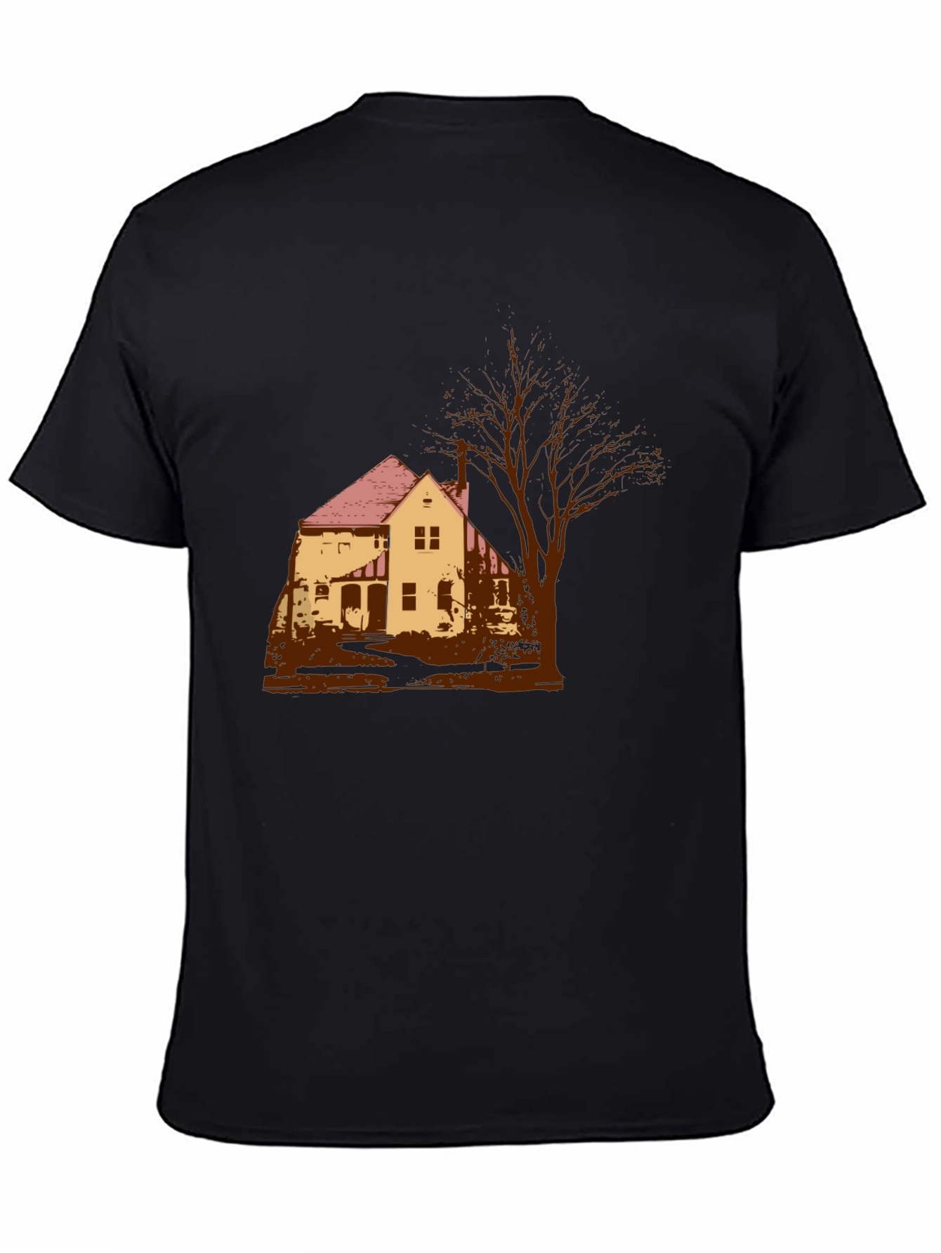 Spooky House Graphic Tee - Classic Black Cotton T-Shirt