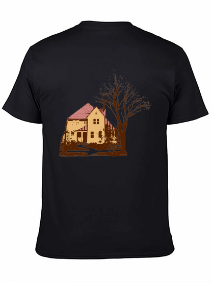 Spooky House Graphic Tee - Classic Black Cotton T-Shirt