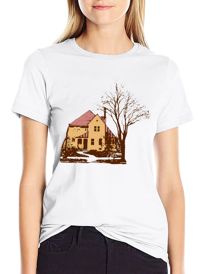 Spooky House Graphic Tee - Classic Black Cotton T-Shirt