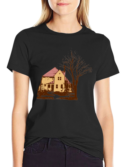 Spooky House Graphic Tee - Classic Black Cotton T-Shirt