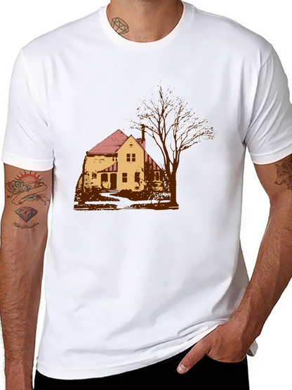 Spooky House Graphic Tee - Classic Black Cotton T-Shirt