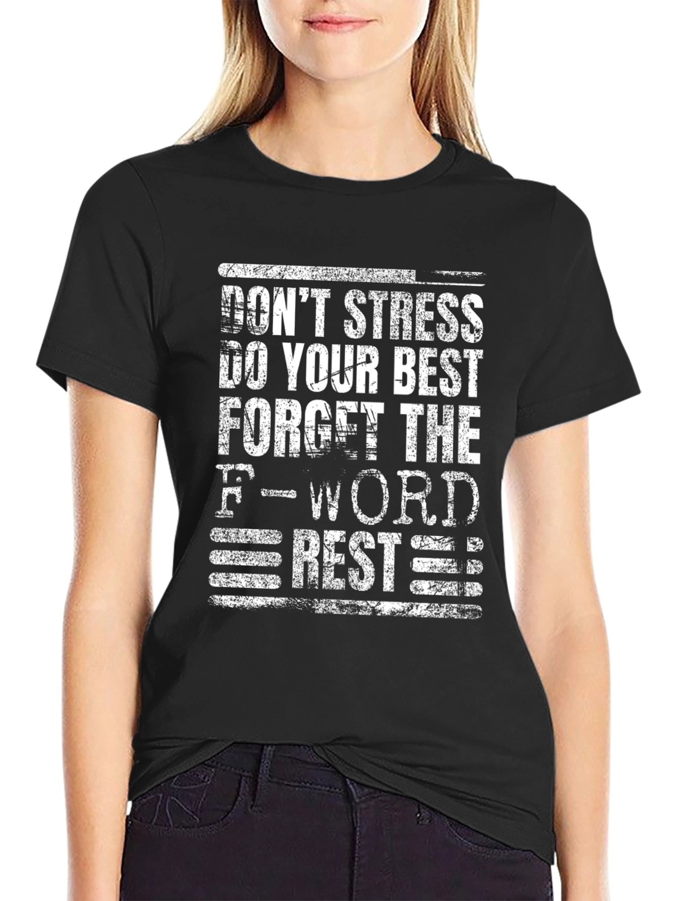 Dont Stress Graphic Tee - Black Cotton Blend
