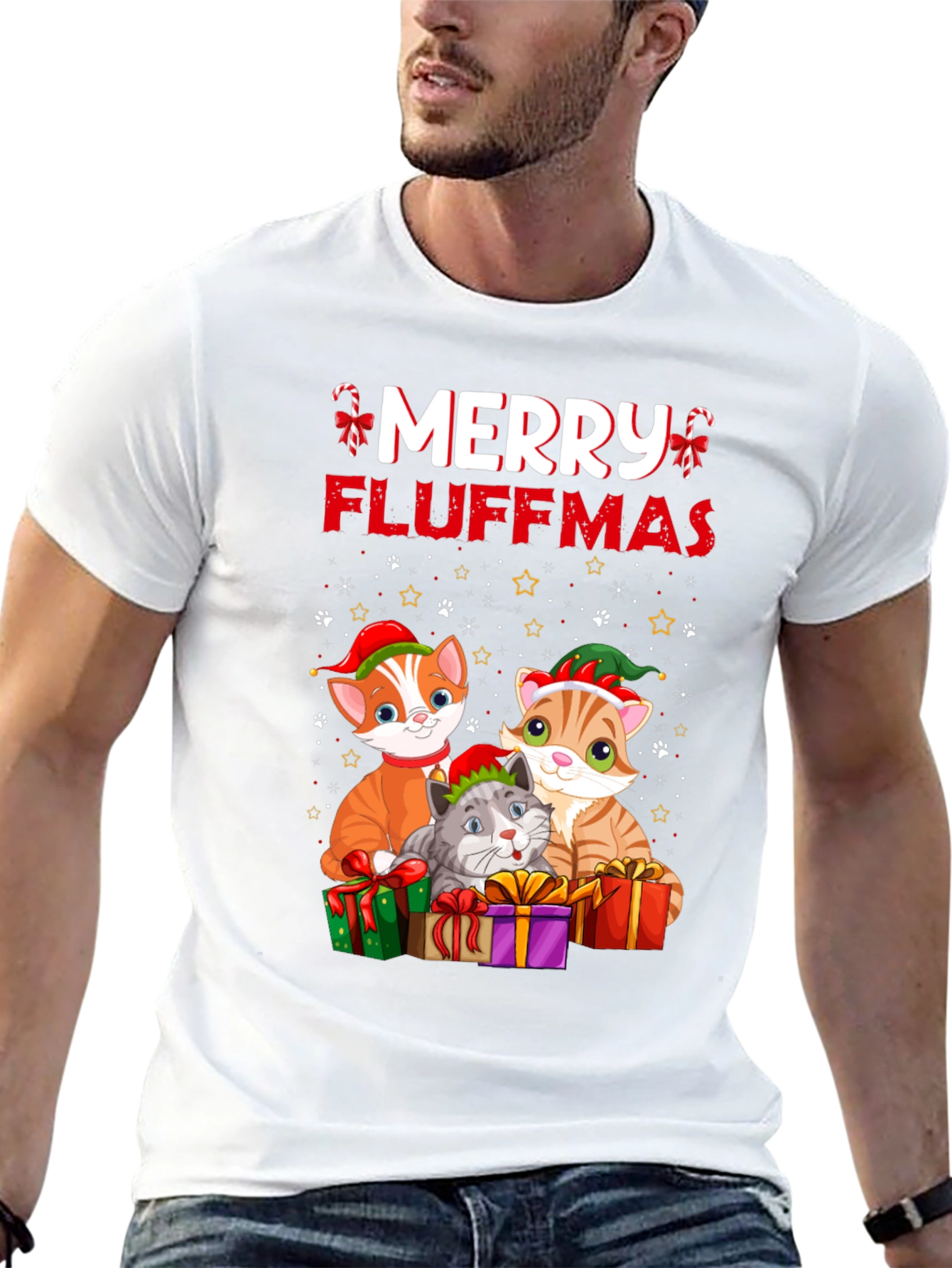 Merry Fluffmas Cat Christmas T-Shirt